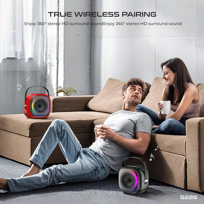 Lenyes S226 Bluetooth Party Speaker | 20W HD Sound | Wireless Karaoke Mic | 7H Playtime | RGB Lights | Bluetooth v5.3 | AUX/USB/TF Support | Type-C Fast Charging (Black)