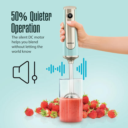 Havells CRAFT Hand Blender|50% Quieter Operation|Easy Blending with 300W|Food Grade Material - SS304 Shaft and Blade|Ergonomic One Button Operation|2Yrs Manufacturer Warranty(Blue & Gold)