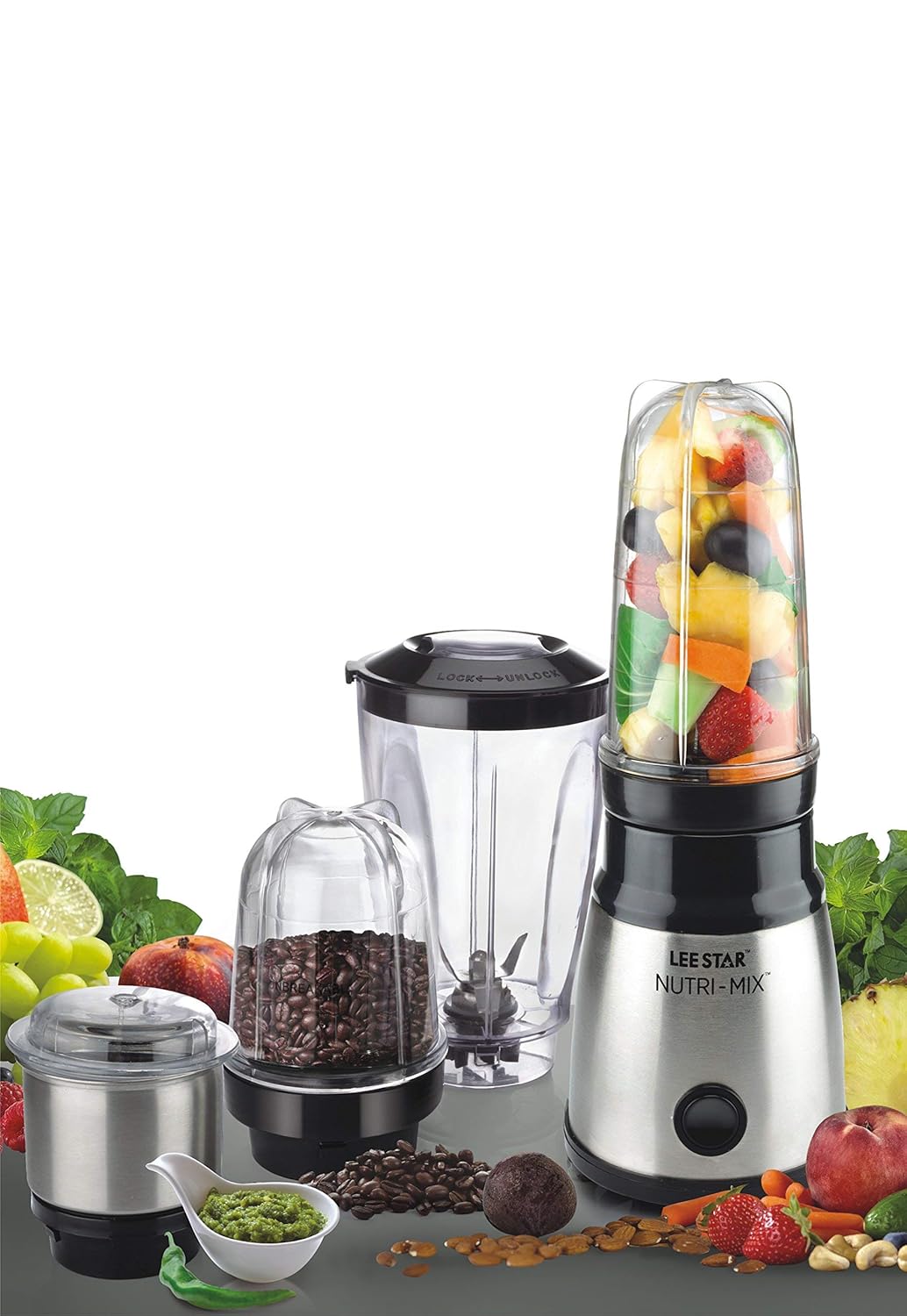 LEE STAR Nutrimix Electric Blender Grinder Smoothie Maker With 400 Watt Heavy Duty Copper Motor, 2 Blending Jar & 2 Grinding Jar For Puree, Dry Fruit Shakes & Dry Wet Grinding, LE-810