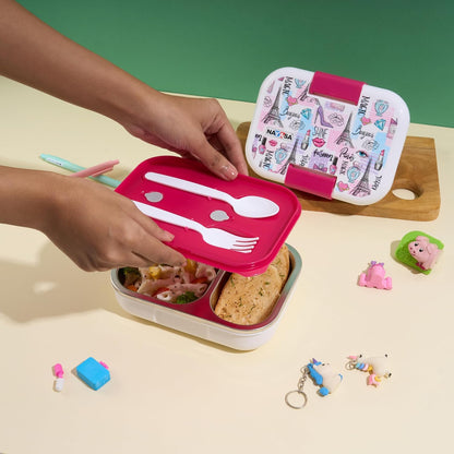 Nayasa Marco 2 Compartment Stainless Steel Insulated Lunch Box for Kids Girls | Paris Print | Vacuum Sealed Leak Proof Tiffin Box | 650 ml | White