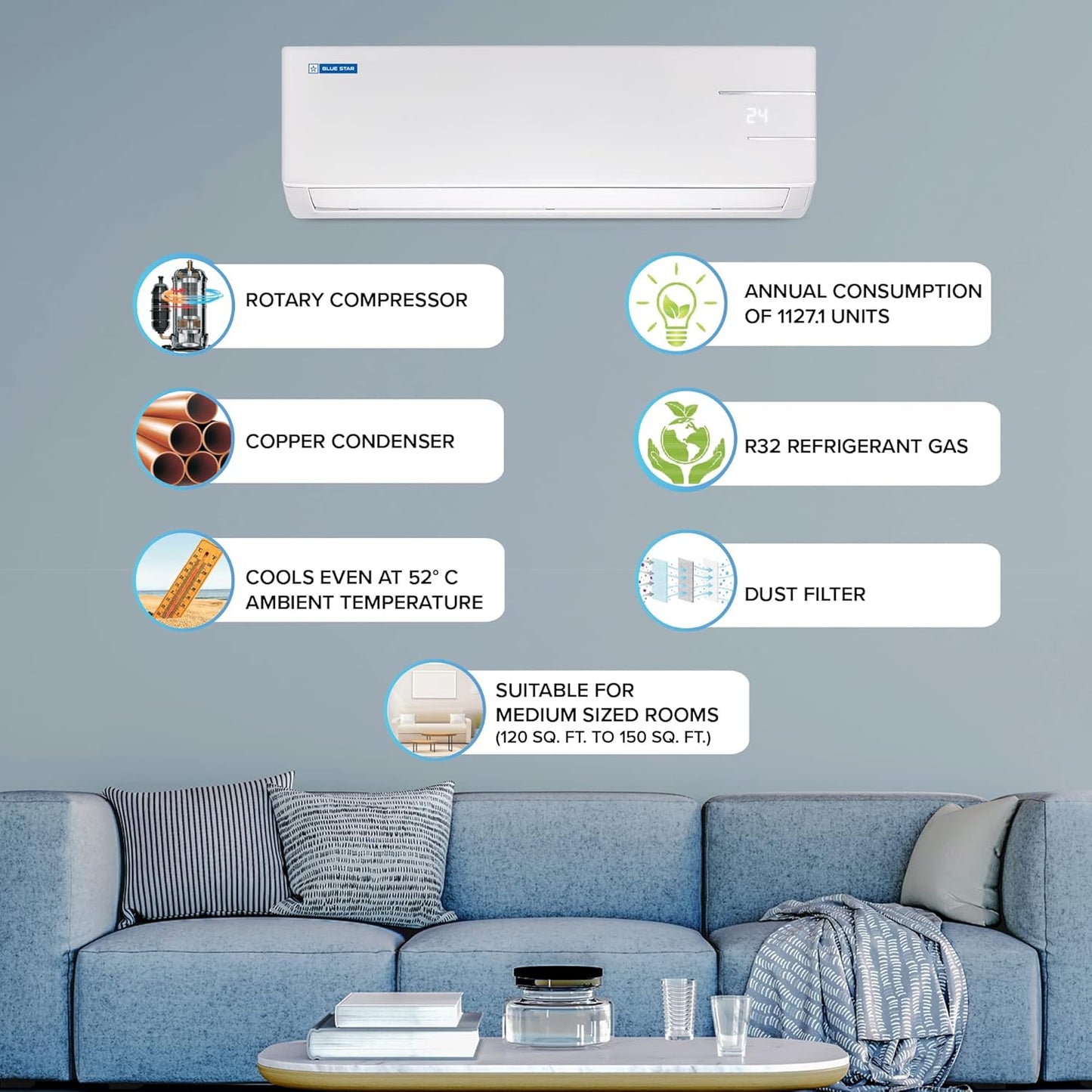 Bluestar 1.5 Ton 2 Star Fixed Speed Split AC FB218DNU ( 1.5 Ton,2 Star )