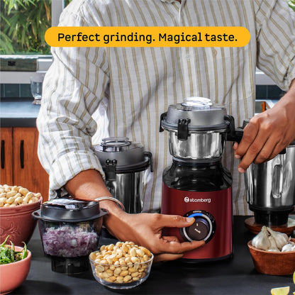 Atomberg Zenova Mixer Grinder | Unique Coarse Mode for Silbatta-like Texture | Intelligent BLDC Motor | Safety Features | 4 Jars including Chopper | Hands-Free Operation (Red Wine)