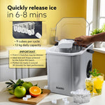 AGARO Regal Ice Maker 1.2L Countertop Machine, 9 Cubes in 6 Mins, 2 Bullet Ice Sizes, Portable with Handle, Self-Cleaning Stainless Steel Ice Maker for Home Kitchen & Office (Silver)