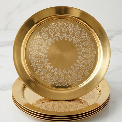 PNB Kitchenmate ZODIAC 72 Pcs Stainless Steel Dinner Set | Heavy Quality Double Wall PVD Gold Coated Dinner Set | Premium Full & Half Plates, Bowls, Glasses, Spoons & Forks | Lifetime Guarantee