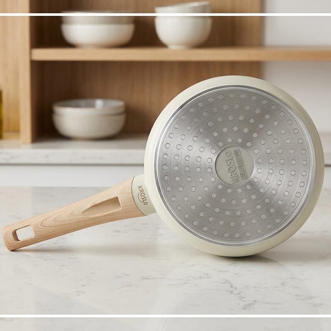 KROSLO Sierra Collection 24cm Fry Pan (1.9 Litres) | Non-Stick Deep Frying Pan with Wooden Finish Handle | Induction & Gas Stove Compatible
