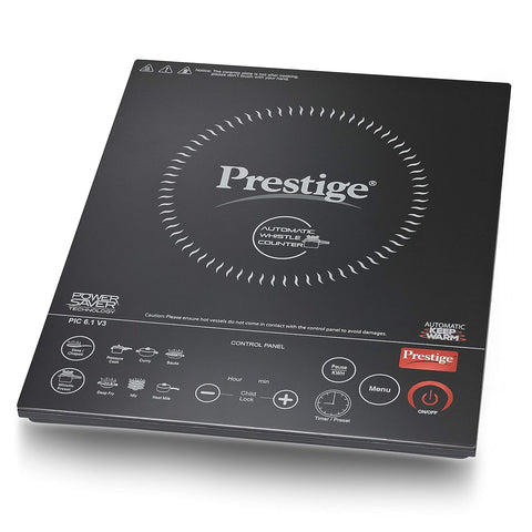 Prestige PIC 6.1 V3 2200 Watts Induction Cooktop | Patented Automatic Whistle Counter | 4KV Surge Protection | 7 Preset Indian Menu Options With Timer | Touch Button | Black | 1Y Warranty | BIS