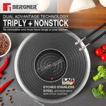 BERGNER Hi-Tech Giro Triply 22cm RotiTawa, Honeycomb Mesh Non-Stick Coating, PFOA Free, Even Heat Distribution, Sturdy and Durable Stay Cool Handle - Induction and Gas Stove Ready