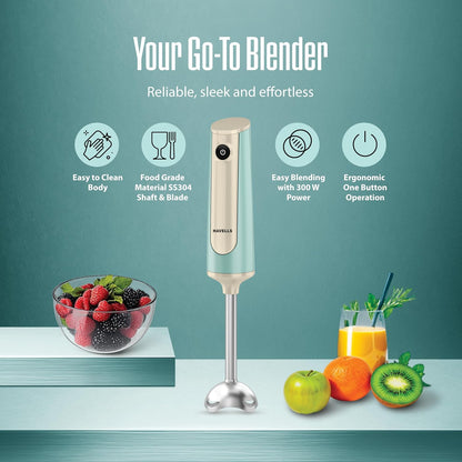 Havells CRAFT Hand Blender|50% Quieter Operation|Easy Blending with 300W|Food Grade Material - SS304 Shaft and Blade|Ergonomic One Button Operation|2Yrs Manufacturer Warranty(Blue & Gold)