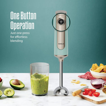 Havells CRAFT Hand Blender|50% Quieter Operation|Easy Blending with 300W|Food Grade Material - SS304 Shaft and Blade|Ergonomic One Button Operation|2Yrs Manufacturer Warranty(Blue & Gold)