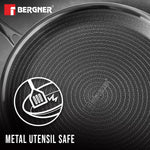 BERGNER Hi-Tech Giro Triply Stainless Steel 28cm Dosa Tawa, Honeycomb Mesh Non-Stick Coating, PFOA Free, Even Heat Distribution, Sturdy and Durable Stay Cool Handle - Induction and Gas Stove Ready