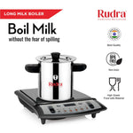 Rudra Stainless Steel Milk Boiler 2 Litre | Premium Induction & Gas Compatible Milk Heating Pot with Whistle Alert | Heavy Gauge Stainless Steel Milk Boiler for Home Kitchen