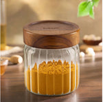 Borosil Glass Jar with Acacia Wood Lid | Borosilicate Glass Storage Jar for Dry Fruits, Spices & Snacks | Airtight Glass Container for Kitchen & Pantry-300ml