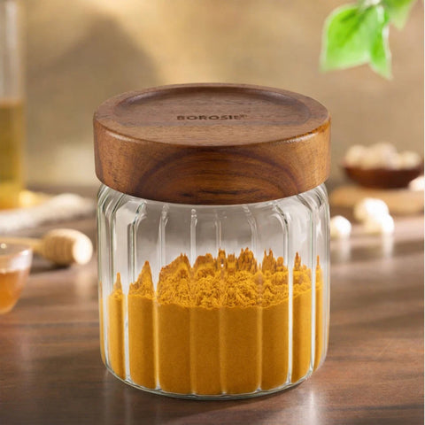 Borosil Glass Jar with Acacia Wood Lid | Borosilicate Glass Storage Jar for Dry Fruits, Spices & Snacks | Airtight Glass Container for Kitchen & Pantry-300ml