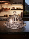 Royal Cut-Crystal Cloche & Serving Dome with Tray | Decorative Glass Dessert Stand, Butter Dish, & Mithai Cover for Dining Table, Kitchen, & Festive Gifting (Clear)
