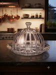 Royal Cut-Crystal Cloche & Serving Dome with Tray | Decorative Glass Dessert Stand, Butter Dish, & Mithai Cover for Dining Table, Kitchen, & Festive Gifting (Clear)