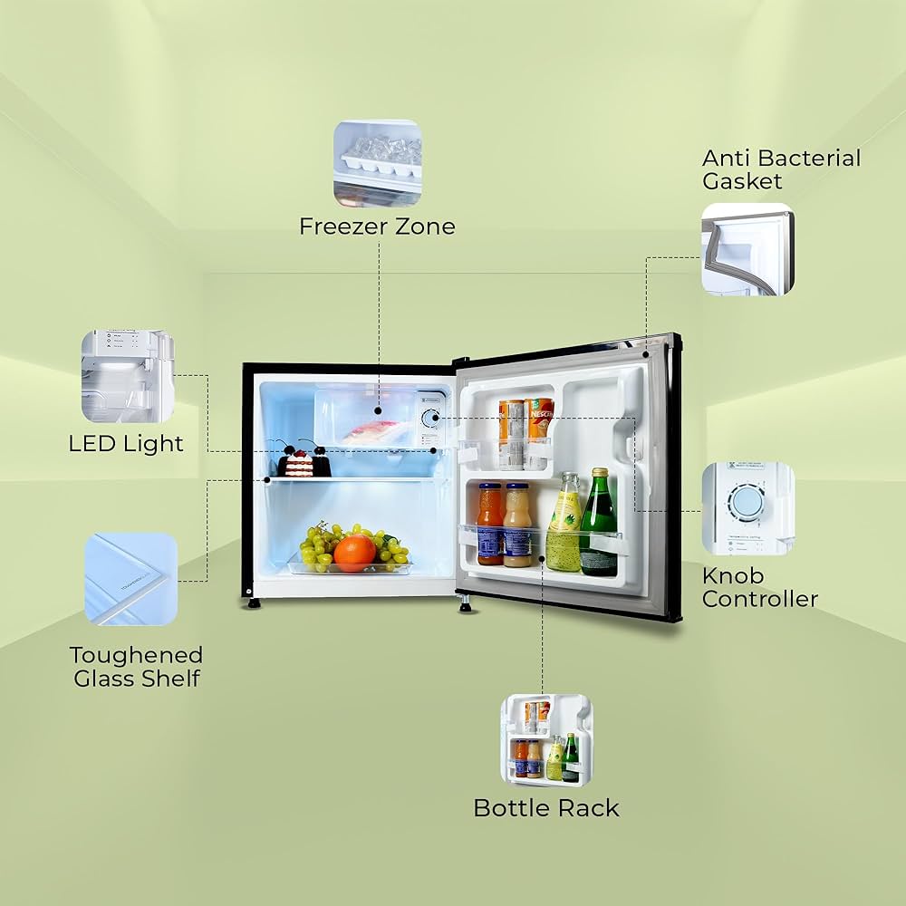 Haier 50 L 2 Star Direct Cool Single Door Mini Bar Refrigerator with Chiller Freezer Box, LED Light for Clear View, Lock & Key and Easy Clean Back (HRD-752KSA, Black Steel, 2026 Model)