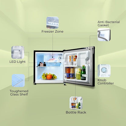 Haier 50 L 2 Star Direct Cool Single Door Mini Bar Refrigerator with Chiller Freezer Box, LED Light for Clear View, Lock & Key and Easy Clean Back (HRD-752KSA, Black Steel, 2026 Model)
