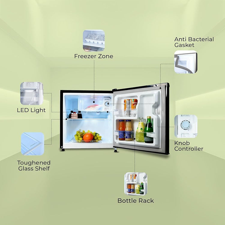 Haier 50 L 2 Star Direct Cool Single Door Mini Bar Refrigerator with Chiller Freezer Box, LED Light for Clear View, Lock & Key and Easy Clean Back (HRD-752KSA, Black Steel, 2026 Model)