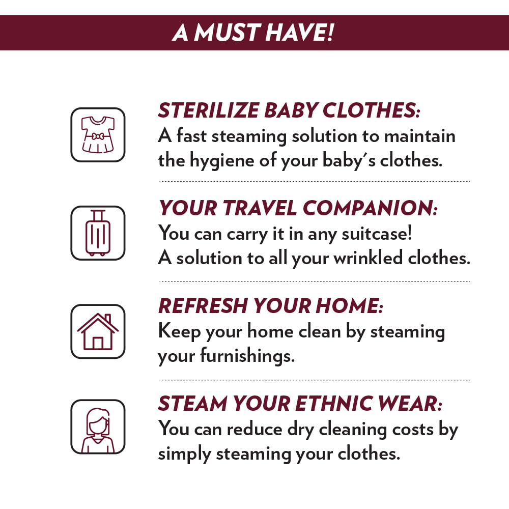 Borosil 1600W Handheld Garment Steamer | Ceramic Coated Soleplate | Dual Steam Modes (Horizontal & Vertical Ironing) | 120ml Detachable Water Tank | Overheat Protection | 2 Year Warranty (GS02)