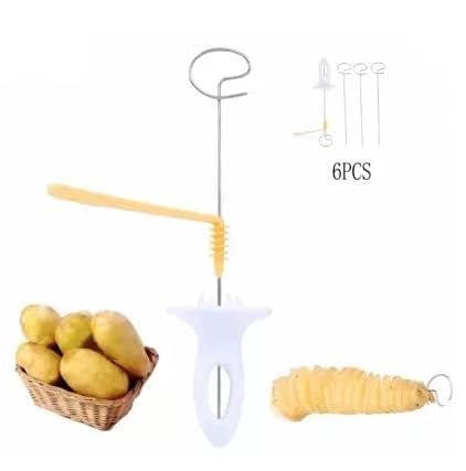 Spiral Potato Cutter Tornado Slicer for Chips, Stainless Steel Twisted Potato Maker, Manual Spiral Potato Slicer Machine with Skewers for French Fries, Curly Chips Cutter Kitchen Tool