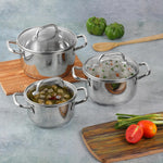 Vinod Mainz Stainless Steel Cookware Set of 3 | 1.2, 2 and 2.7 Litre Saucepot with Glass Lid | SAS Bottom | Biryani Pot | Induction and Gas Base | 2 Year Warranty - Silver