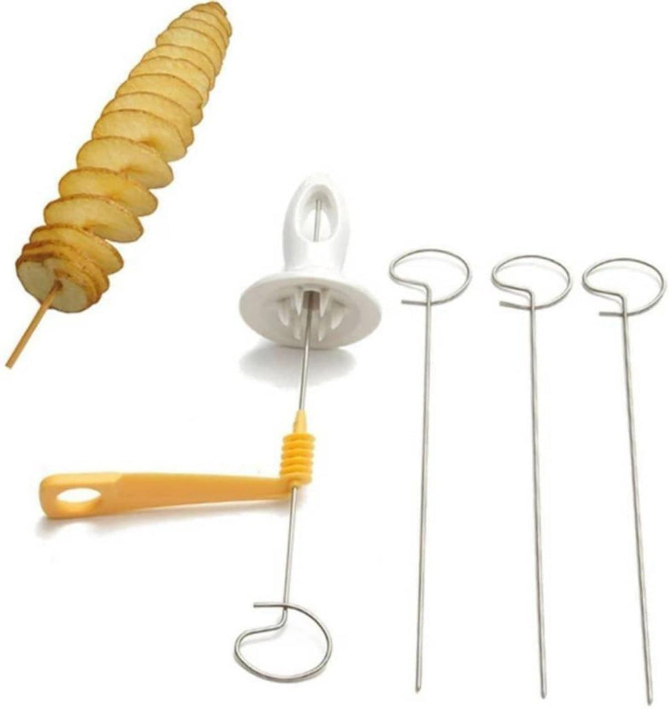 Spiral Potato Cutter Tornado Slicer for Chips, Stainless Steel Twisted Potato Maker, Manual Spiral Potato Slicer Machine with Skewers for French Fries, Curly Chips Cutter Kitchen Tool