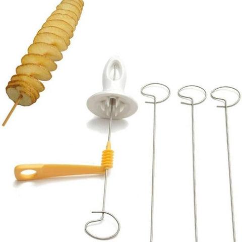 Spiral Potato Cutter Tornado Slicer for Chips, Stainless Steel Twisted Potato Maker, Manual Spiral Potato Slicer Machine with Skewers for French Fries, Curly Chips Cutter Kitchen Tool