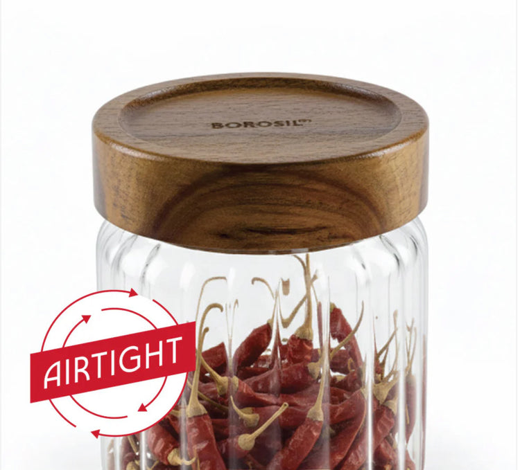 Borosil Glass Jar with Acacia Wood Lid | Borosilicate Glass Storage Jar for Dry Fruits, Spices & Snacks | Airtight Glass Container for Kitchen & Pantry-300ml