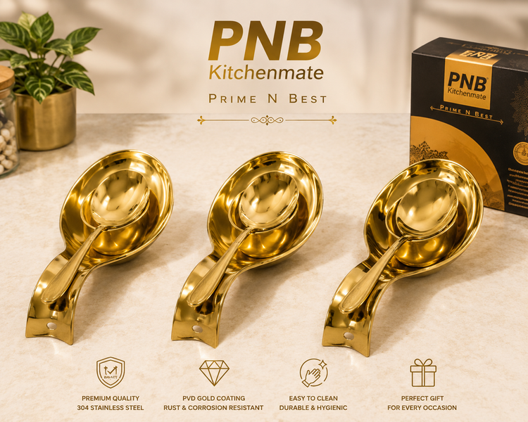 PNB Kitchenmate ZODIAC 72 Pcs Stainless Steel Dinner Set | Heavy Quality Double Wall PVD Gold Coated Dinner Set | Premium Full & Half Plates, Bowls, Glasses, Spoons & Forks | Lifetime Guarantee