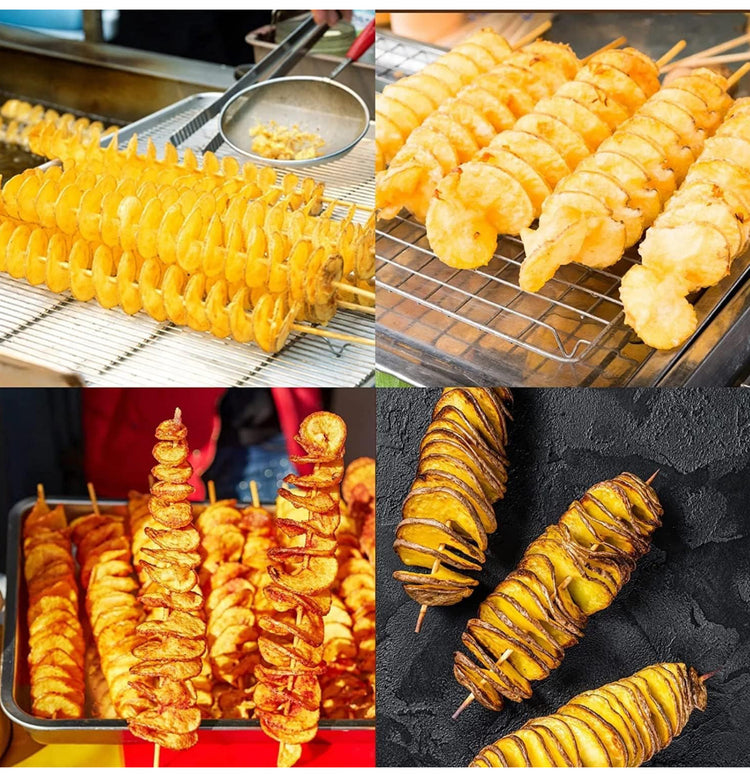 Spiral Potato Cutter Tornado Slicer for Chips, Stainless Steel Twisted Potato Maker, Manual Spiral Potato Slicer Machine with Skewers for French Fries, Curly Chips Cutter Kitchen Tool