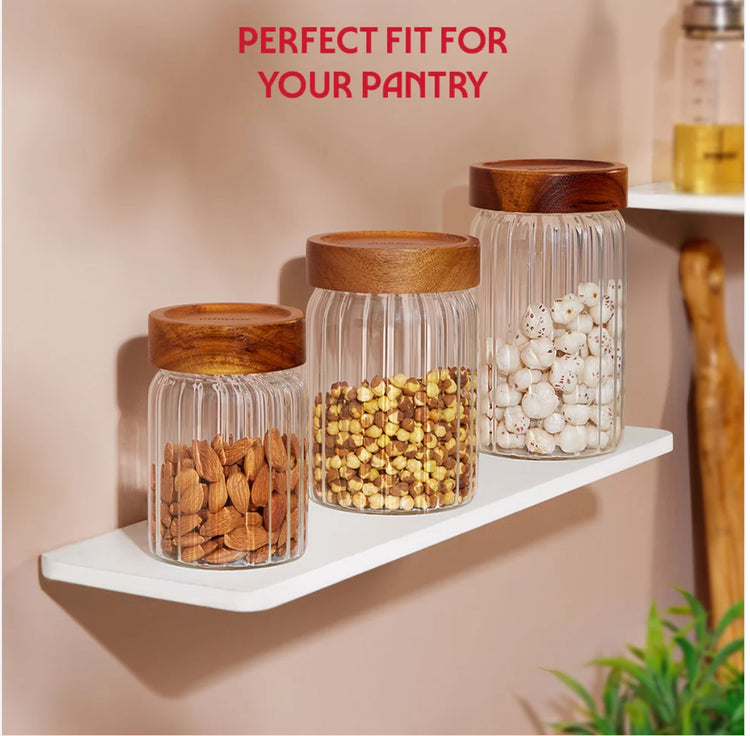 Borosil Glass Jar with Acacia Wood Lid | Borosilicate Glass Storage Jar for Dry Fruits, Spices & Snacks | Airtight Glass Container for Kitchen & Pantry-1200ml