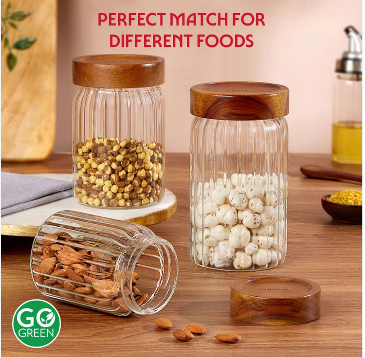 Borosil Glass Jar with Acacia Wood Lid | Borosilicate Glass Storage Jar for Dry Fruits, Spices & Snacks | Airtight Glass Container for Kitchen & Pantry-1200ml