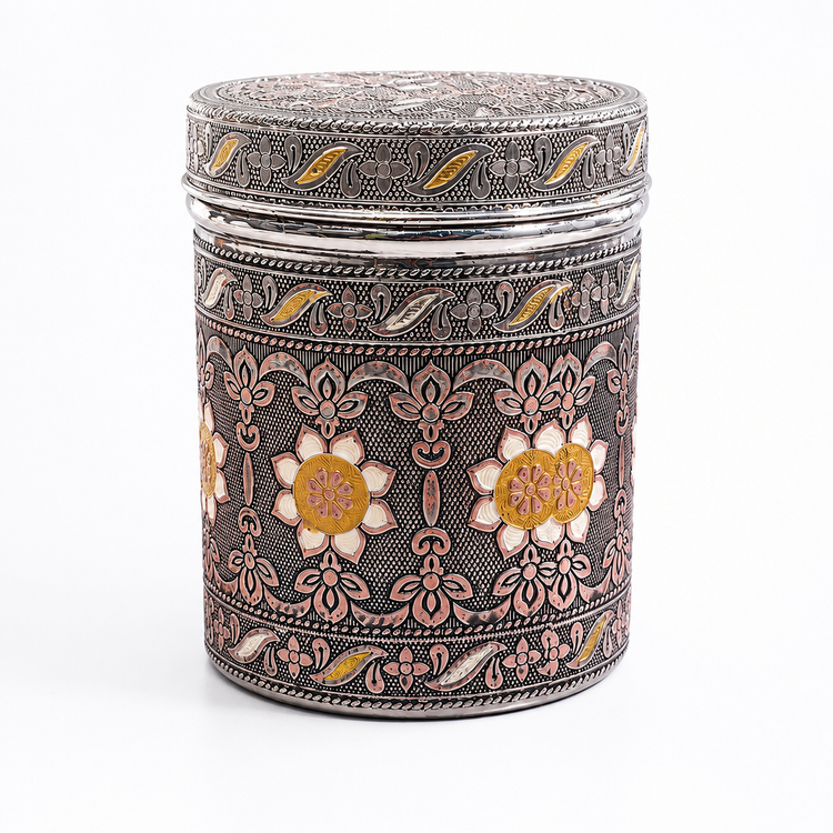 Salem 2 Litre 304 Grade Stainless Steel Storage Jar with Airtight Lid | Handmade Etching Work | Premium Spice, Daal & Dry Fruit Container | Food Grade Kitchen Storage Canister
