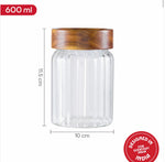 Borosil Glass Jar with Acacia Wood Lid | Borosilicate Glass Storage Jar for Dry Fruits, Spices & Snacks | Airtight Glass Container for Kitchen & Pantry-600ml