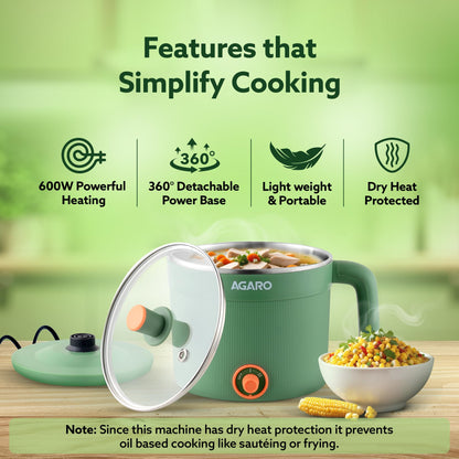 AGARO Regency Multipurpose Kettle With Steamer, 1.2L Inner Pot, Double Layered Body, Variable Temperature Settings, Wide Mouth, Boiling, Steaming, Tea, Coffee, Egg, Vegetable Boiling, 600W, Sea Green