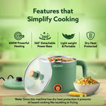 AGARO Regency Multipurpose Kettle With Steamer, 1.2L Inner Pot, Double Layered Body, Variable Temperature Settings, Wide Mouth, Boiling, Steaming, Tea, Coffee, Egg, Vegetable Boiling, 600W, Sea Green