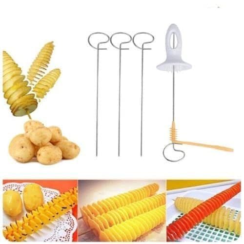 Spiral Potato Cutter Tornado Slicer for Chips, Stainless Steel Twisted Potato Maker, Manual Spiral Potato Slicer Machine with Skewers for French Fries, Curly Chips Cutter Kitchen Tool