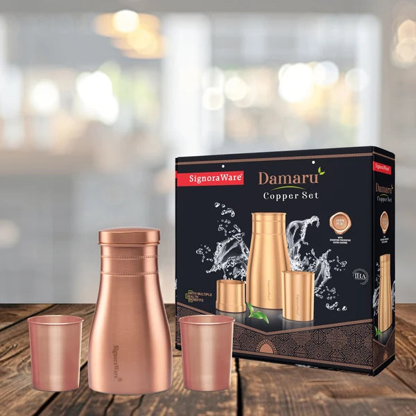 Signoraware Damaru Bottle with 2 Glass (Matt), 900ml + 275 ml Each Glass