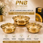 PNB Kitchenmate ZODIAC 72 Pcs Stainless Steel Dinner Set | Heavy Quality Double Wall PVD Gold Coated Dinner Set | Premium Full & Half Plates, Bowls, Glasses, Spoons & Forks | Lifetime Guarantee
