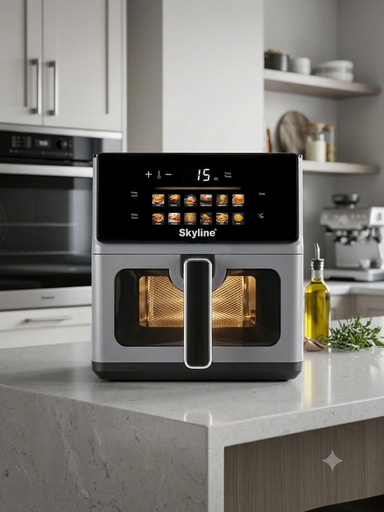 Skyline VTL-5118 7L Digital Air Fryer with See-Through Glass Window | 2000W Touch Screen Oil-Free Air Fryer | Fry, Roast, Grill, Bake | 7 Litre | 12 Months Warranty