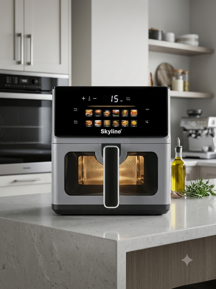 Skyline VTL-5118 7L Digital Air Fryer with See-Through Glass Window | 2000W Touch Screen Oil-Free Air Fryer | Fry, Roast, Grill, Bake | 7 Litre | 12 Months Warranty