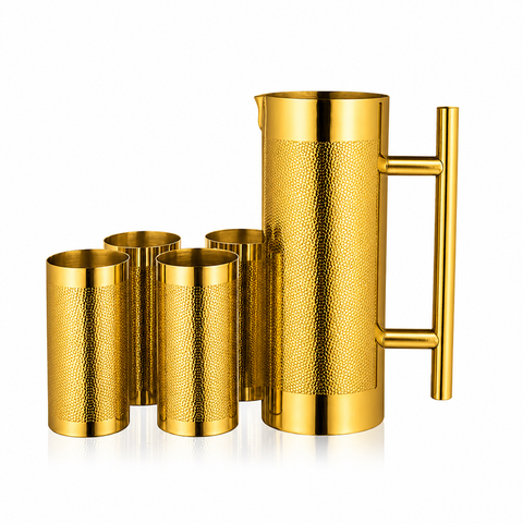Venus Stainless Steel jug with 4 Glass Set Jug Capacity 1.2 LTR,Glass Capacity 300 Ml Each.Stainless Steel Rust Free Food Grade-Gold