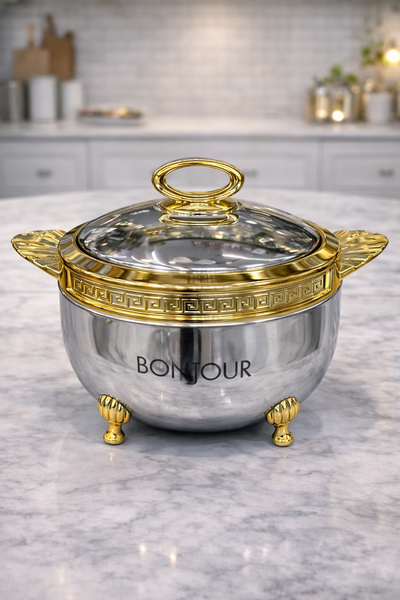 Bonjour Roseate Stainless Steel Casserole 3500ml – Gold Finish Hotpot | Premium Insulated Serveware for Kitchen & Dining