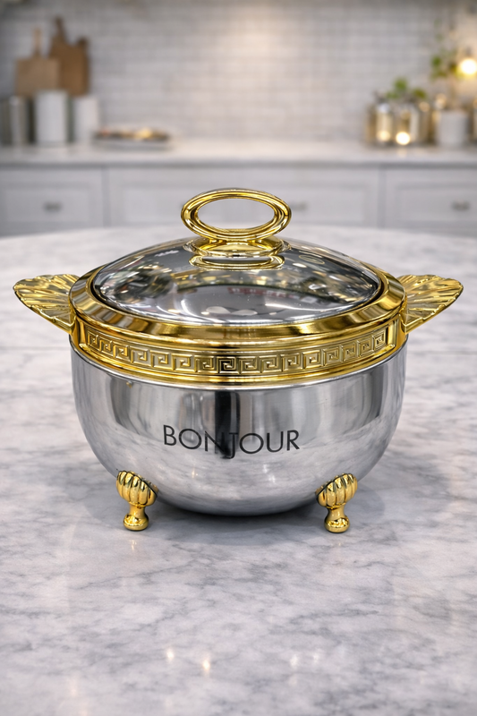 Bonjour Roseate Stainless Steel Casserole 3500ml – Gold Finish Hotpot | Premium Insulated Serveware for Kitchen & Dining
