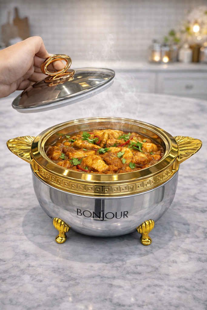 Bonjour Roseate Stainless Steel Casserole 3500ml – Gold Finish Hotpot | Premium Insulated Serveware for Kitchen & Dining