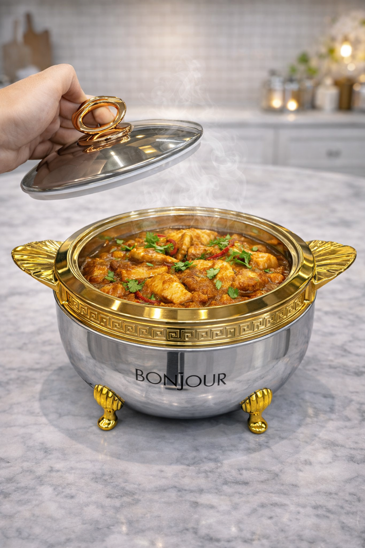 Bonjour Roseate Stainless Steel Casserole 3500ml – Gold Finish Hotpot | Premium Insulated Serveware for Kitchen & Dining