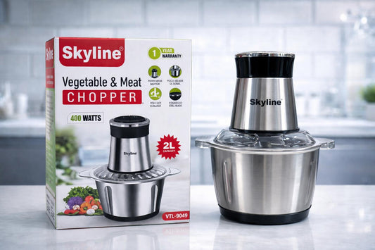 Skyline 400 Watts Vegetable & Meat Chopper with 2L Stainless Steel Bowl | 4 Sharp Stainless Steel Blades | Dual Speed Control Electric Food Processor for Home Kitchen