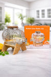 Premium 3.5L Glass Bubble Juice Kettle with Wooden Stand & Tap – Beverage Dispenser for Juice, Water, Mocktails & Parties