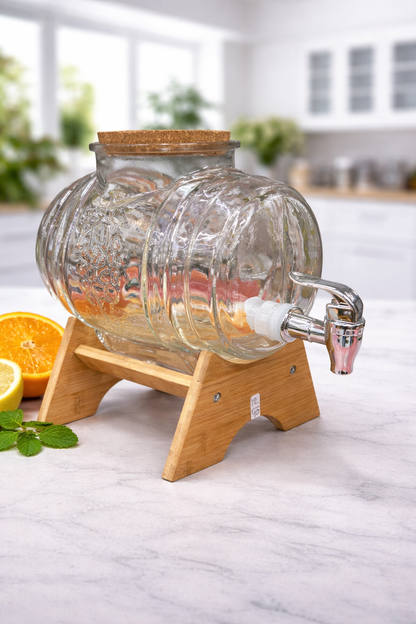 Premium 3.5L Glass Bubble Juice Kettle with Wooden Stand & Tap – Beverage Dispenser for Juice, Water, Mocktails & Parties