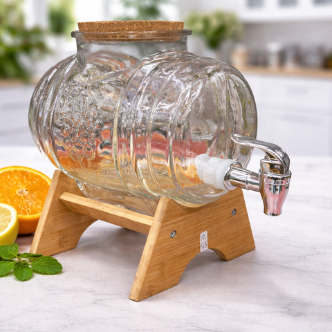 Premium 3.5L Glass Bubble Juice Kettle with Wooden Stand & Tap – Beverage Dispenser for Juice, Water, Mocktails & Parties